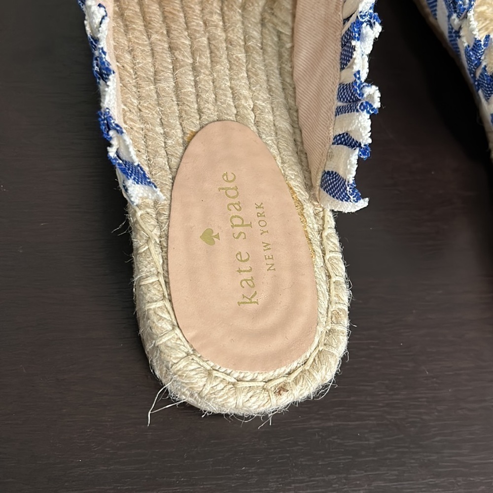 Kate Spade Laila Espadrille Blue White Striped Ruffle Mule Shoe Sz 9.5 - Picture 3 of 12